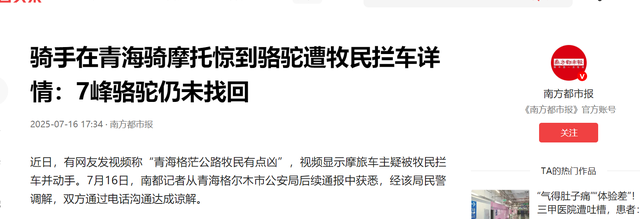 摩旅青海被牧民打头后续！7峰骆驼丢失，当地人发声 骑手有错在先