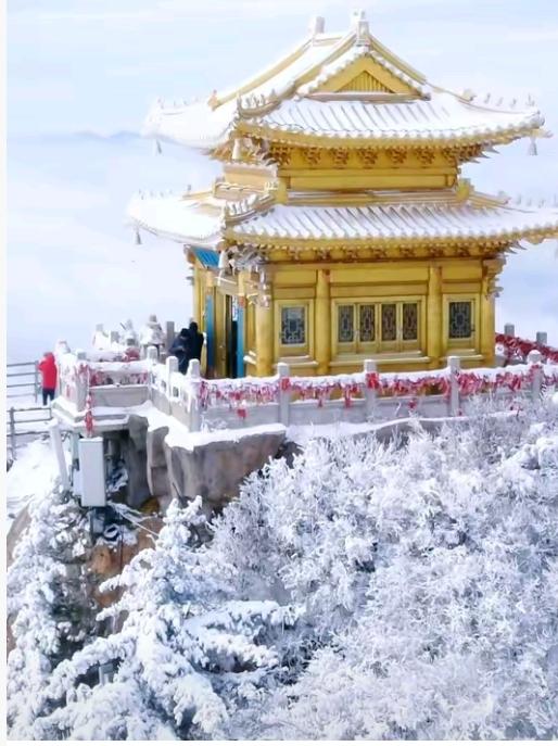 绝了！老君山大雪后的金顶在深蓝夜空下美成仙侠世界谁看了不心动