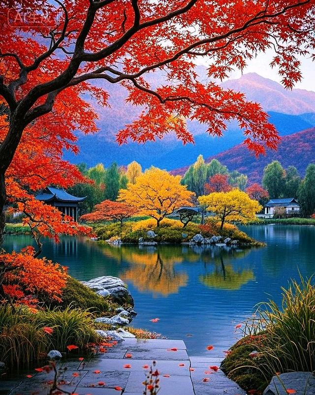 秋意浓浓，湖边的秋景太唯美
