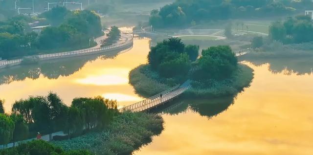 清晨的生态城，美成了一幅水墨画