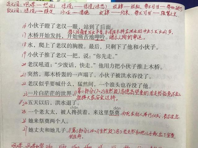 六年级上册《桥》，看资深教师手写笔记，带学生高效做预习