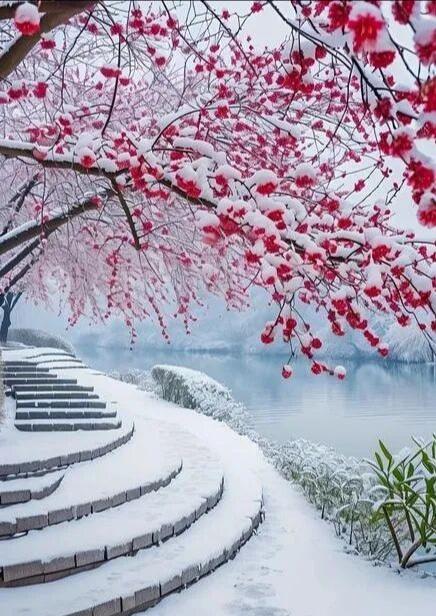 雪一落，这里的梅花便美成了诗，太漂亮了