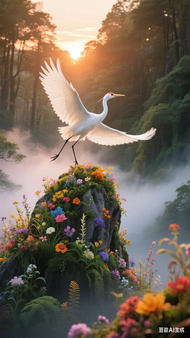 仙鹤舞花田：邂逅唯美自然奇景