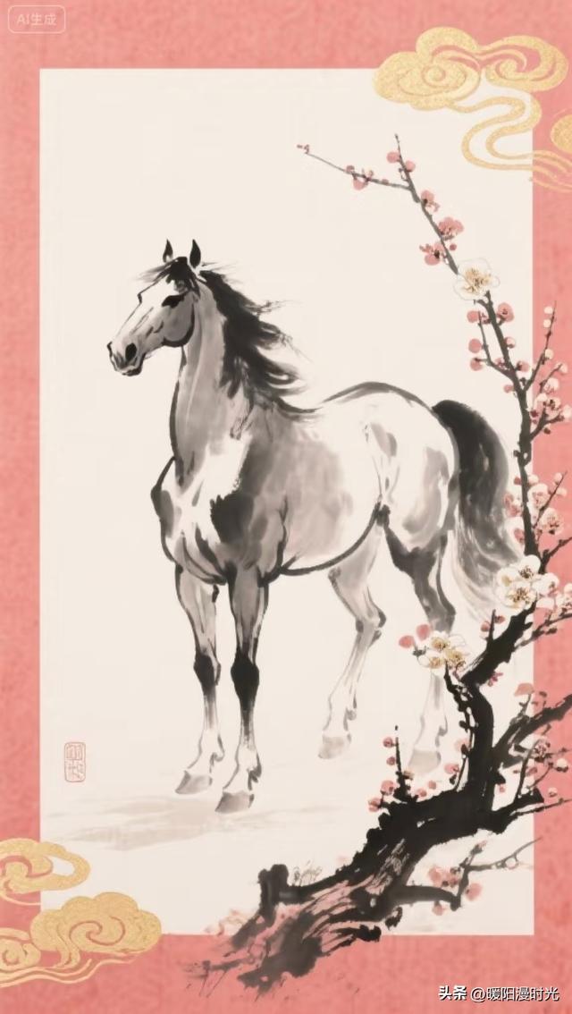 骏马踏祥云 新春送福来 水墨丹青绘 龙马精神旺丨小欣插画&AI设计