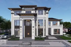 13x12米三层新中式别墅，厨房设在附属房，方便农村建造图片