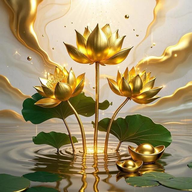 金色莲花与元宝‖财富与好运