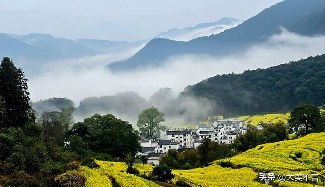 徽州春行：云漫花田，烟笼古村