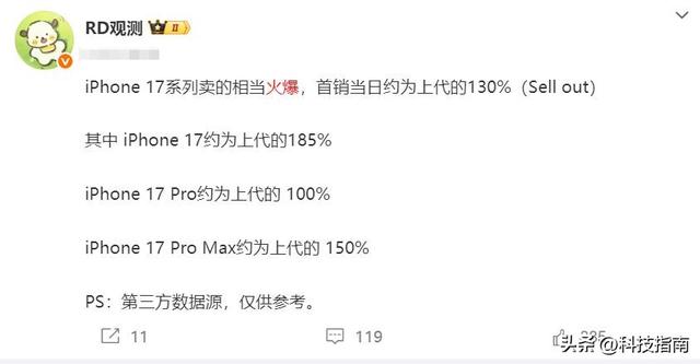 首销103万台碾压上代！iPhone 17凭什么让国人换机意愿飙到98%