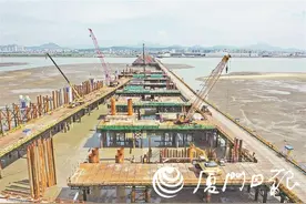 莲嶝大桥建设加速推进，预计10月完成主桥墩桩基施工图片