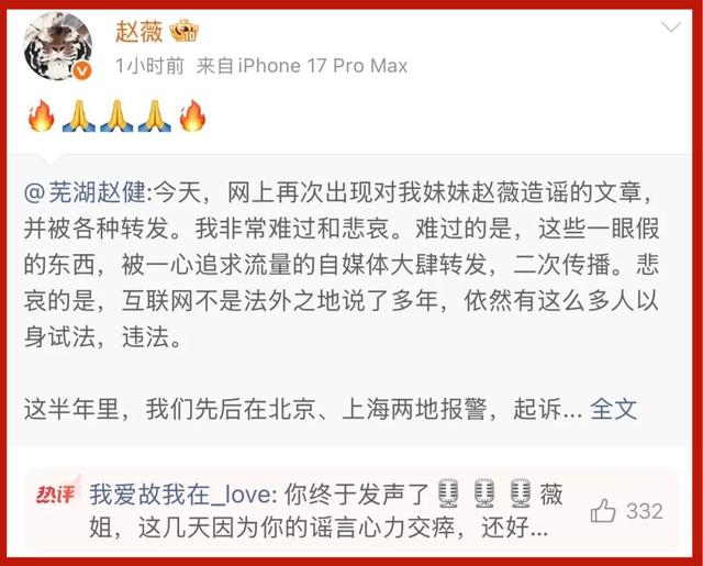 不忍了！赵薇哥哥回应有关妹妹的传言	，赵薇跨境洗钱传闻真相大白