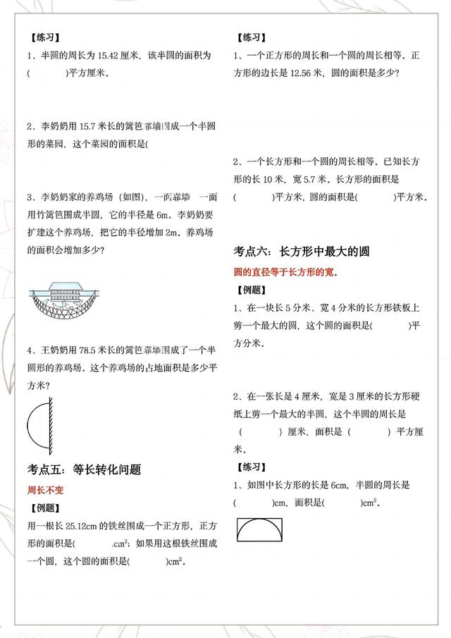 学霸同款：六年级上册数学圆的面积重点题型分类，暑假提前预习