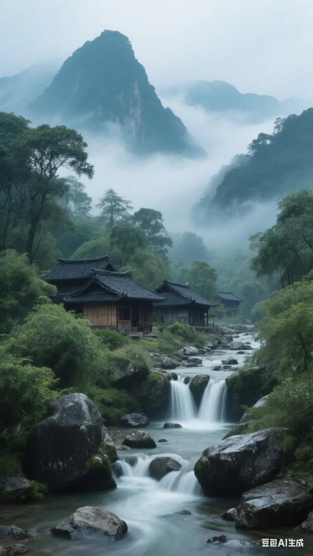 仙境般的古村落，流水潺潺，云雾缭绕，仿佛世外桃源！
