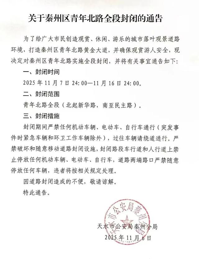 天水“黄金大道”11月7日浪漫启幕!