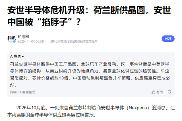 德媒：安世半导体才值几分钱？欧洲没抢对地方，真正值钱的是中国