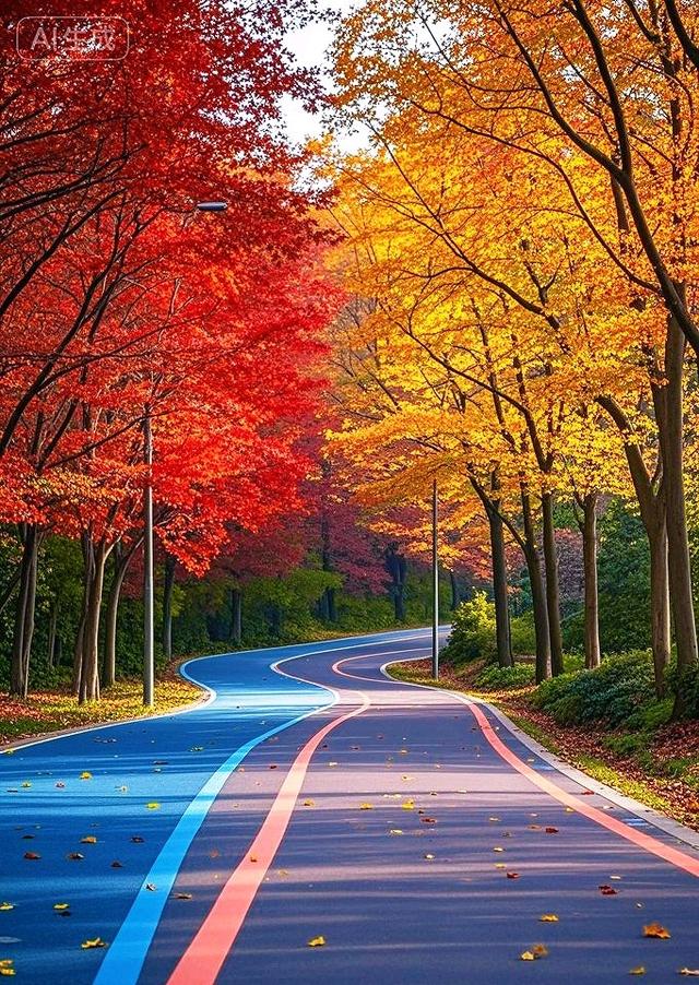 秋景公路：红叶彩道，美如画卷