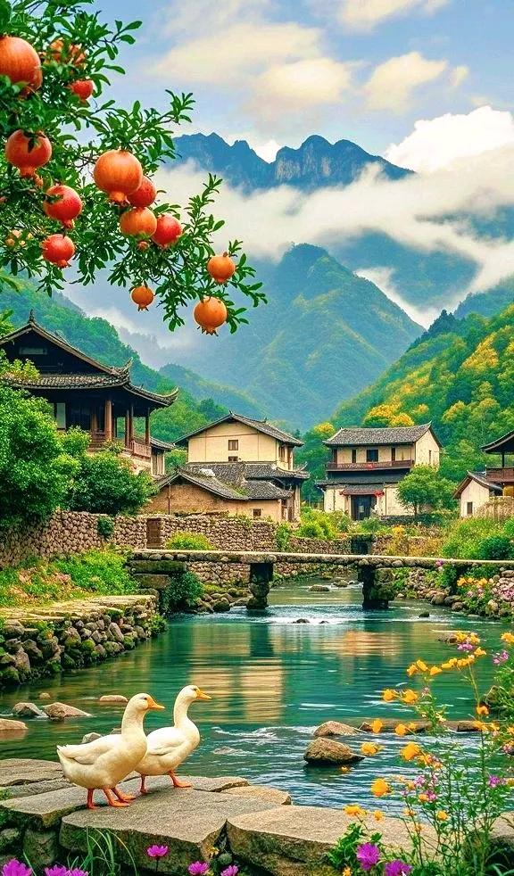 溪绕繁花，鸭戏山间——这乡村，藏着岁月的静美