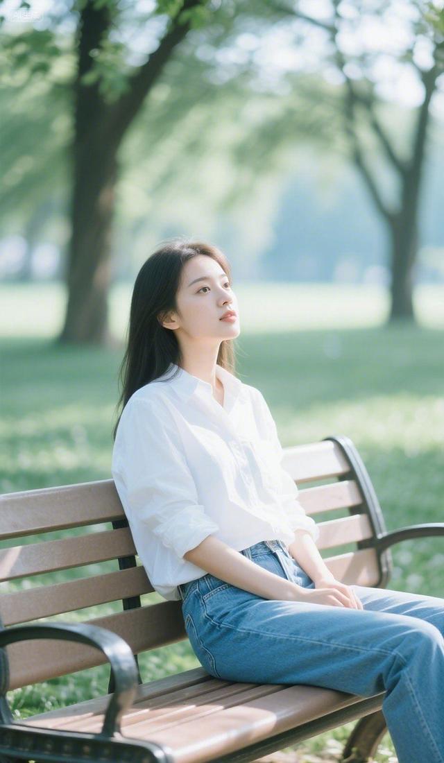 穿牛仔裤的长发女孩