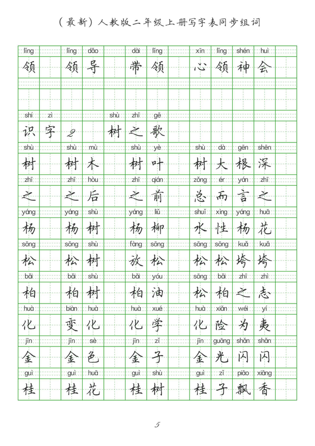 最新2024版人教二年级上册生字组词、同步字帖(建议收藏打印)