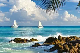 蓝色大海美图，海天相连，美成画图片