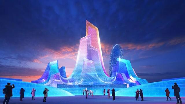 第二十七届哈尔滨冰雪大世界主塔成功封顶 冰雪之约更近一步