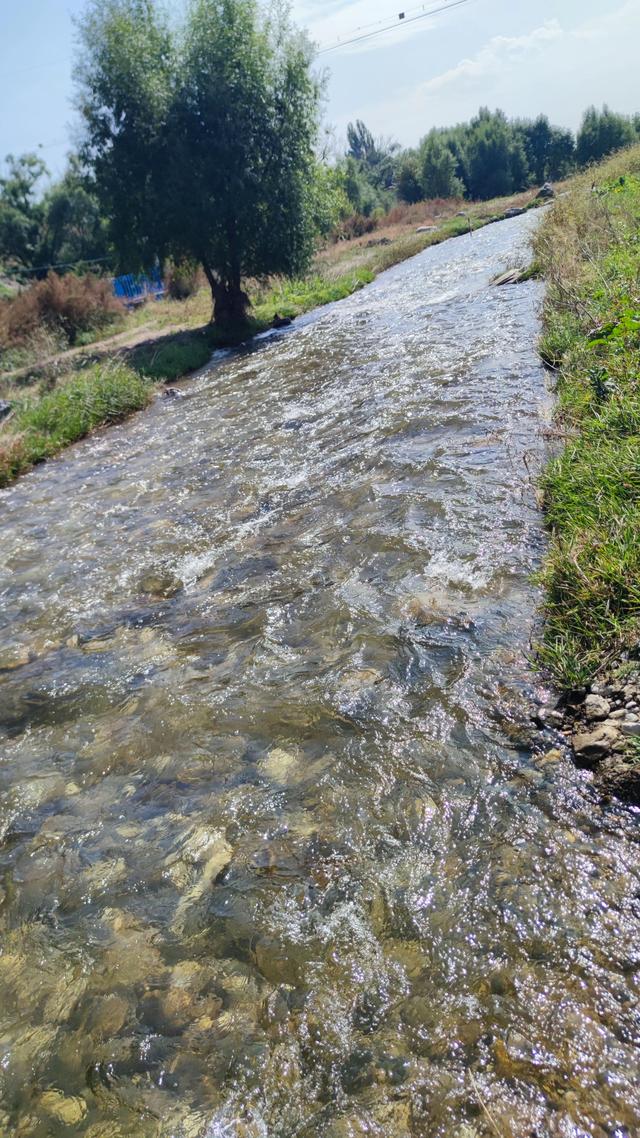 呼和浩特哈拉沁沟，一条小河从两山峡谷流出，步行只能走小路