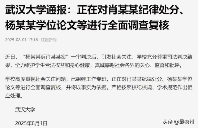 武大诬告案迎来好消息！校长亲自回应，知情人曝内幕，杨某恐坐牢