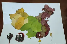 这个地理作业也太有意思啦，居然是用树叶制作中国地图！图片