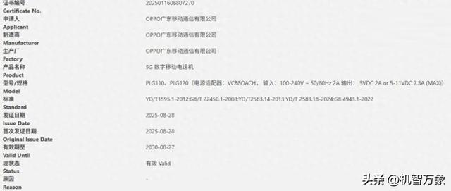 支持80W有线快充的两款OPPO获3C认证，据称为Find X9 Pro的两个版本
