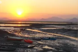 夕阳下的滩涂呈现出壮观的景象图片