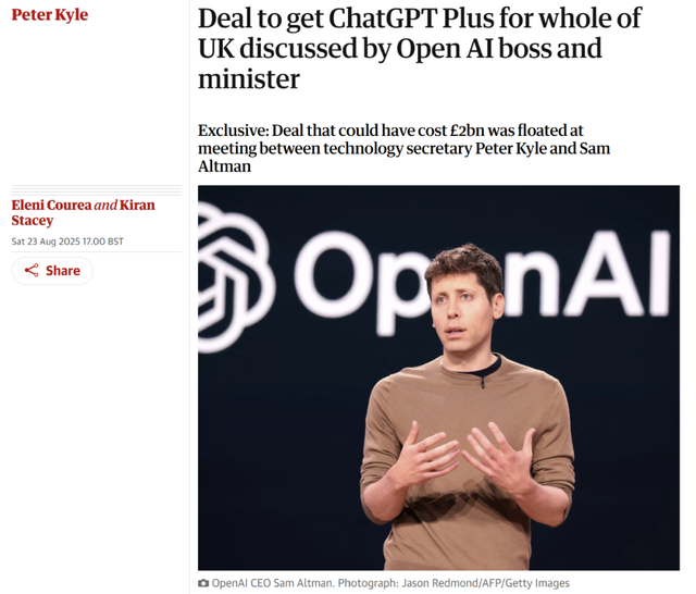 英政府曾考虑花20亿镑为全民购买ChatGPT！