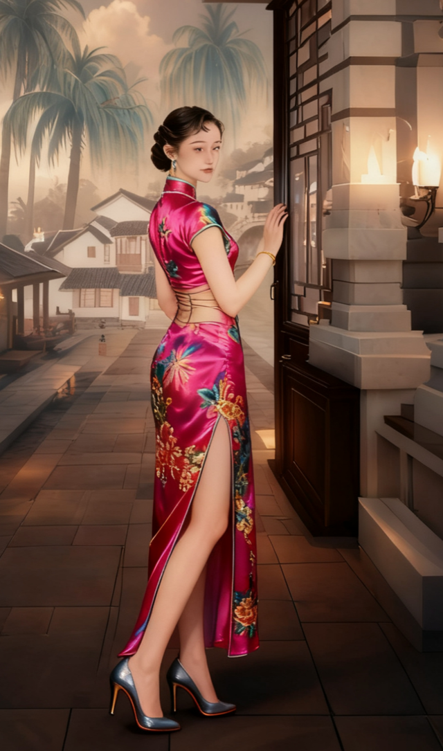 芳姿傲骨真绝色	，小家碧玉也温柔。美丽的旗袍小姐姐	。