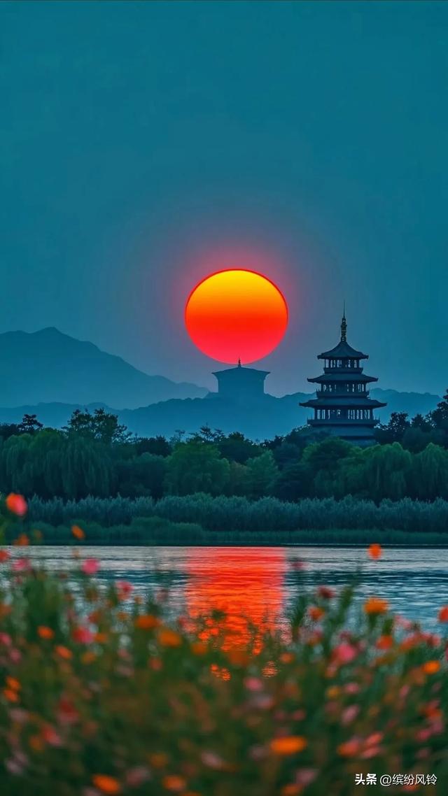 红日一跃而出，晨光倾泻而下