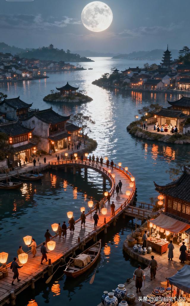 月色如洗，古风小镇灯火阑珊，人间仙境！