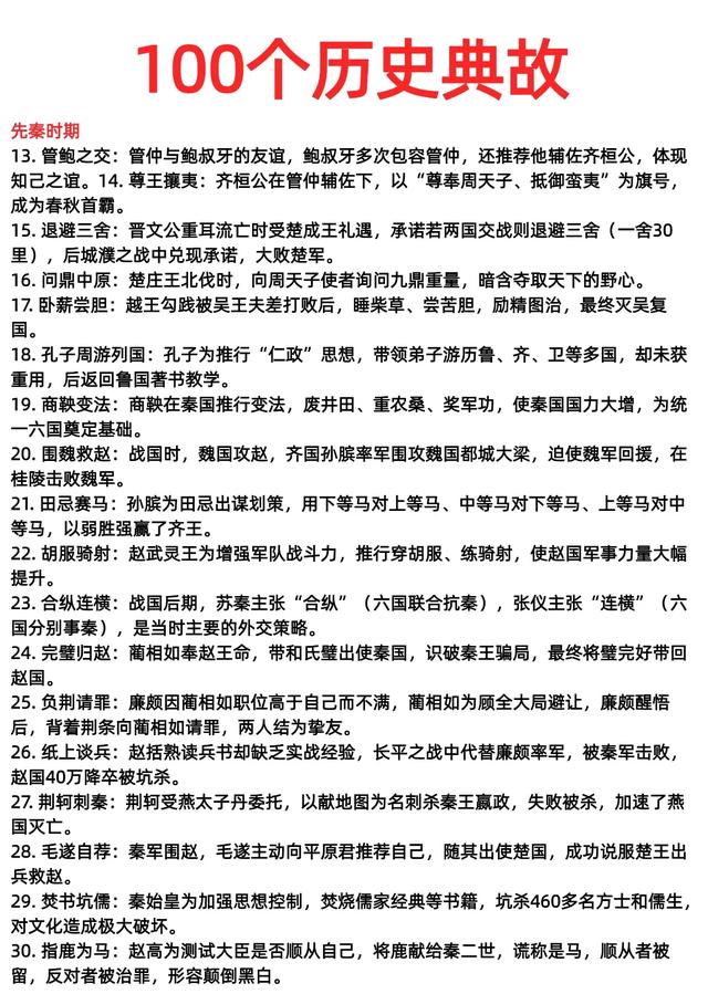 熬夜整理！这100个历史典故，孩子读懂能通半本华夏史