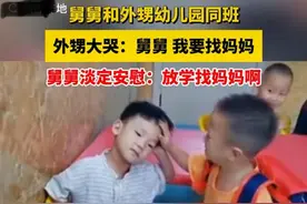 笑翻了，甥舅一起上幼儿园，外甥大哭找妈妈，舅舅一脸淡定哄外甥图片
