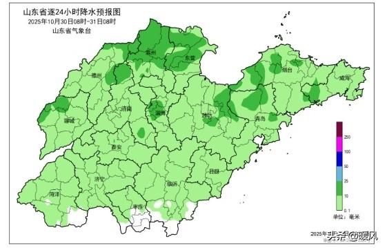 山东的雨又来了，范围广，持续时间长，降雨量级：中雨