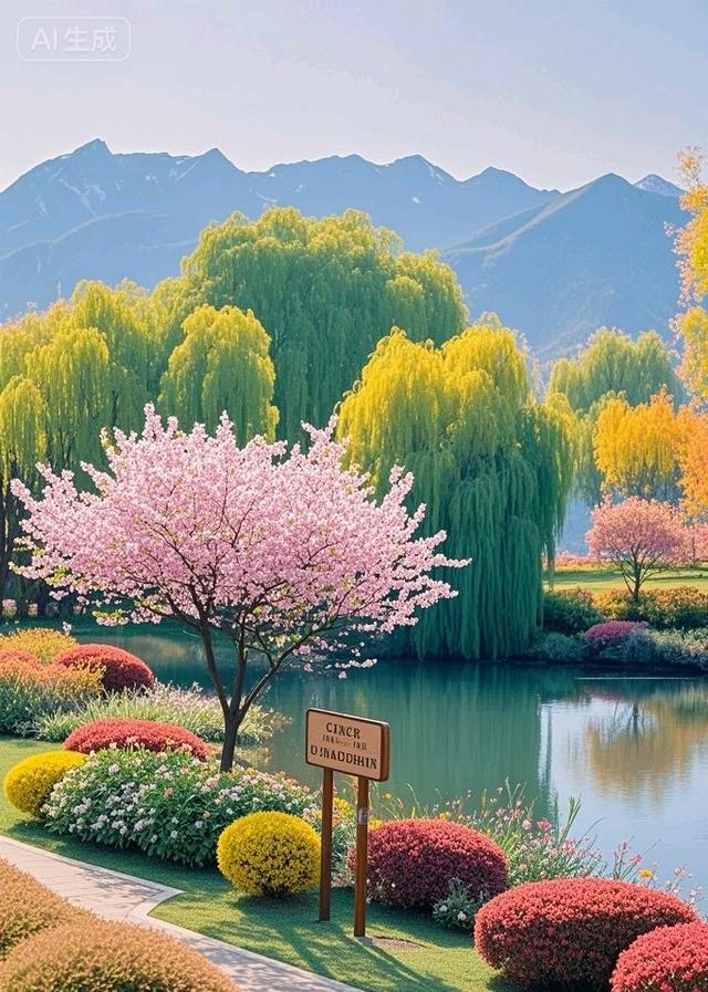 树染湖光，这湖景是把所有色彩都铺成了画