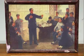 【伟人与战友】玻璃画，此作品为解放初期的收藏图片