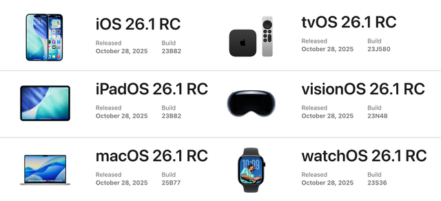 苹果已发布iOS 26.1 RC系统更新，正式版预计下周到来！