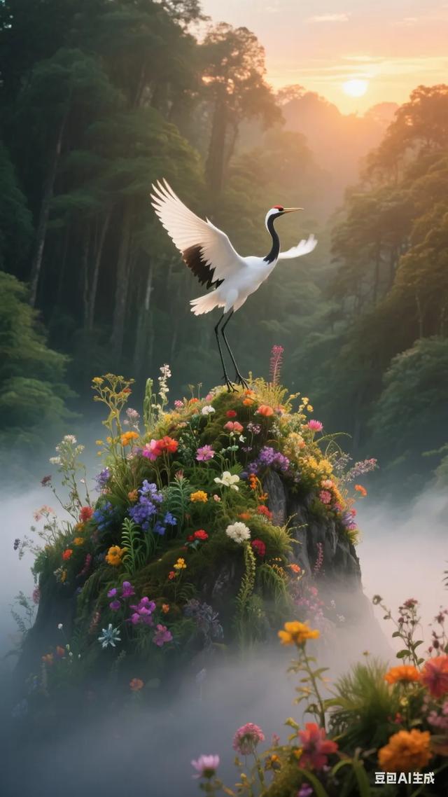 仙鹤舞花田：邂逅唯美自然奇景