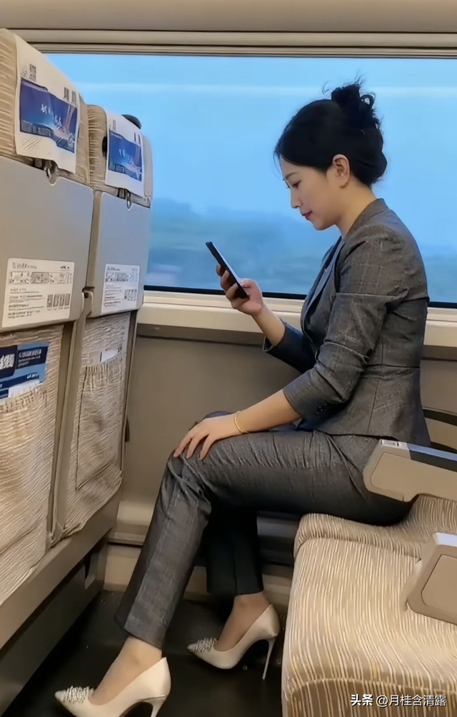高铁上看到如此精致的女人，看样子是个成功人士，啥人能配上她呢