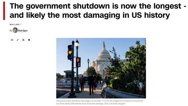 美国政府关门，损失多少钱