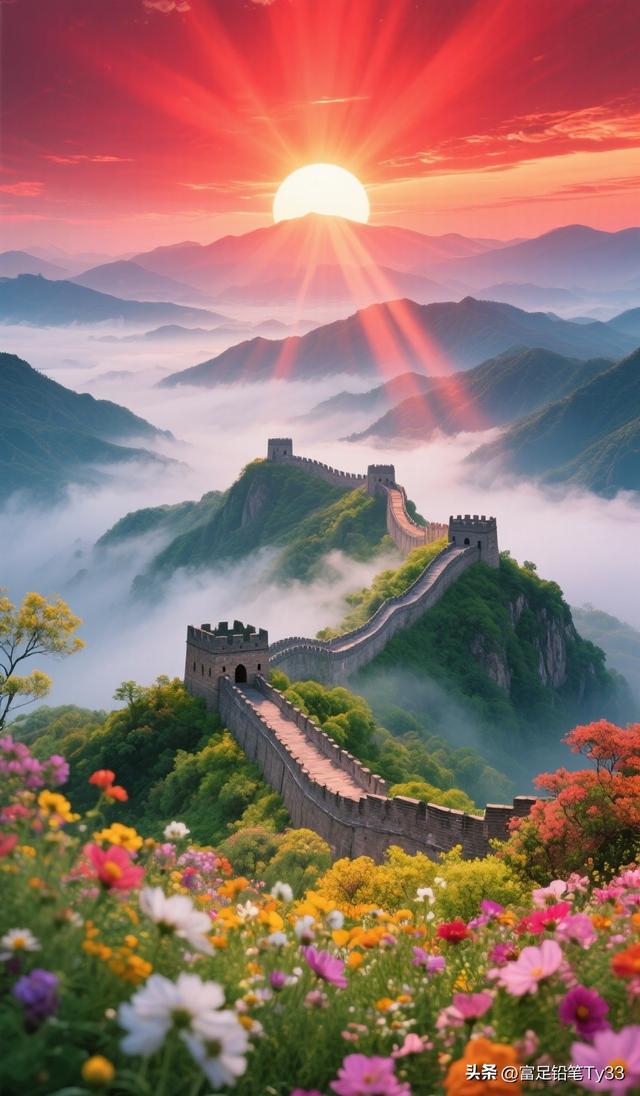 惊叹！长城巍峨处云海花海交织，共绘壮美绝伦之景！