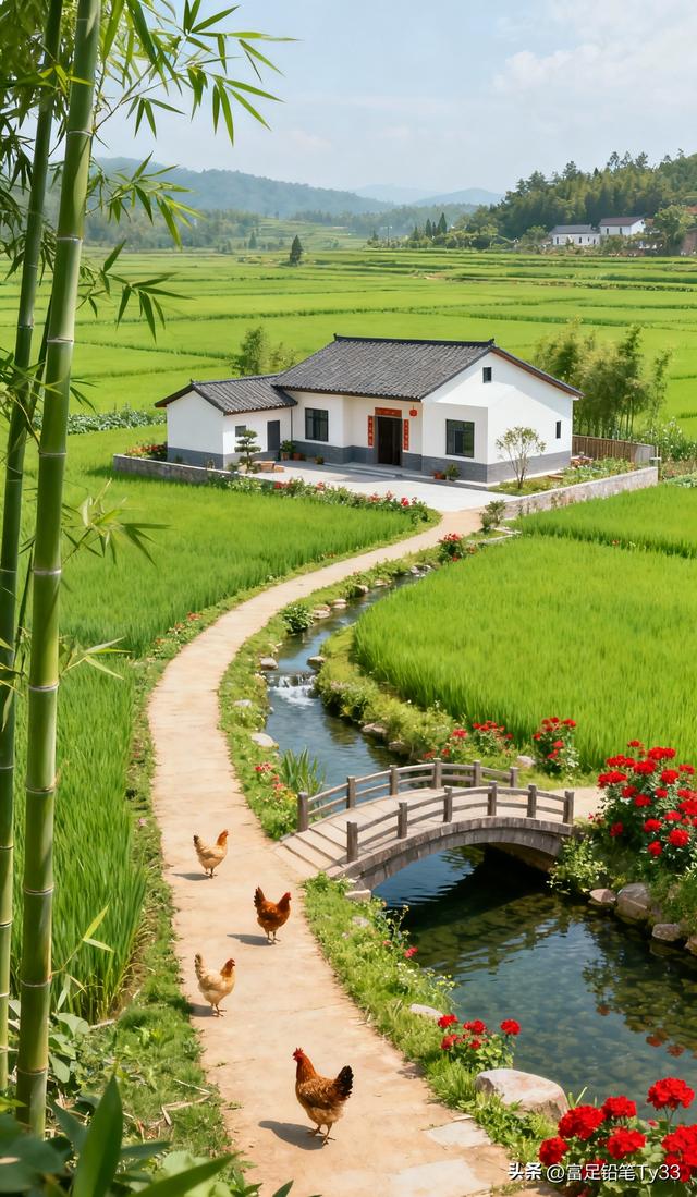 田园风光，鸡鸭相随，竹林掩映，世外桃源！