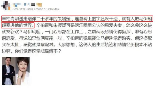 辛柏青丧妻刚满100天，离谱的事就发生了，被撮合娶马伊琍引争议