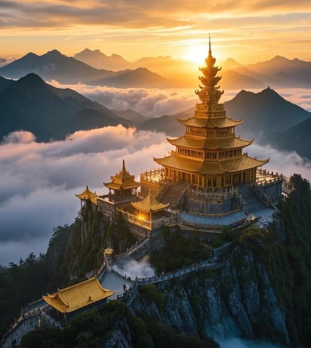 我是上海人，旅游景点峨眉山，春天四月杜鹃开秋天十月树叶如油画