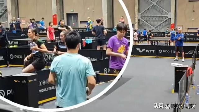 9.27孙颖莎主管教练邱贻可在给蒯曼指导，莎莎练体能！
