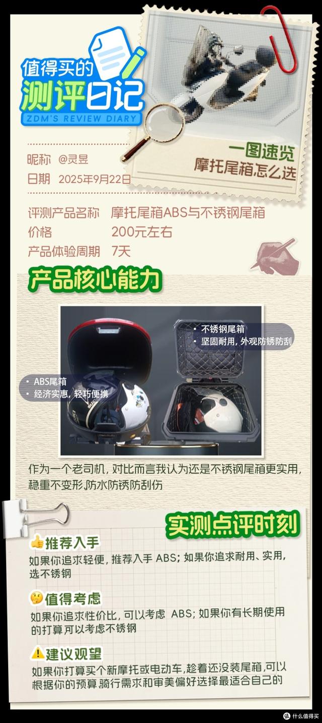 值得买的测评日记｜摩托踏板的ABS vS铝合金vs不锈钢尾箱评测