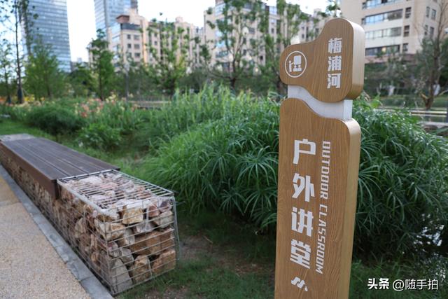 实拍江苏苏州昆山花桥梅浦河海绵城市公园，“会呼吸”的绿地