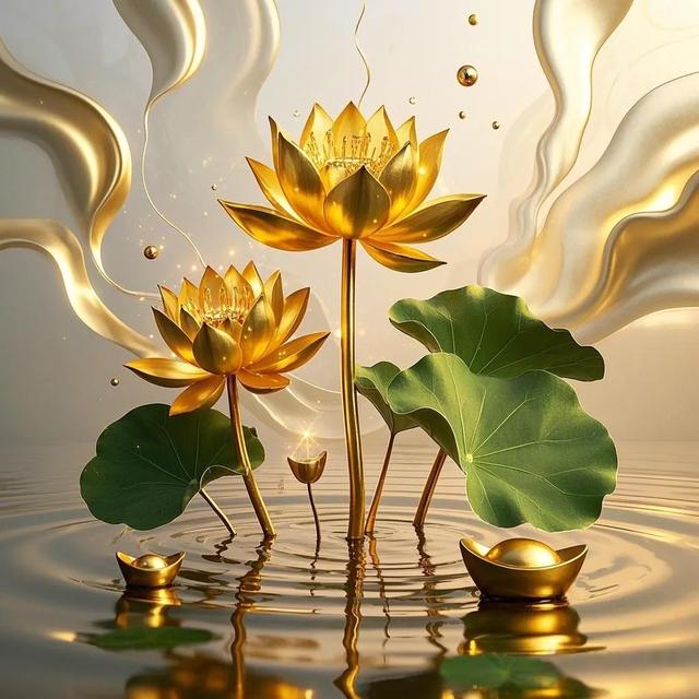 金色莲花与元宝‖财富与好运